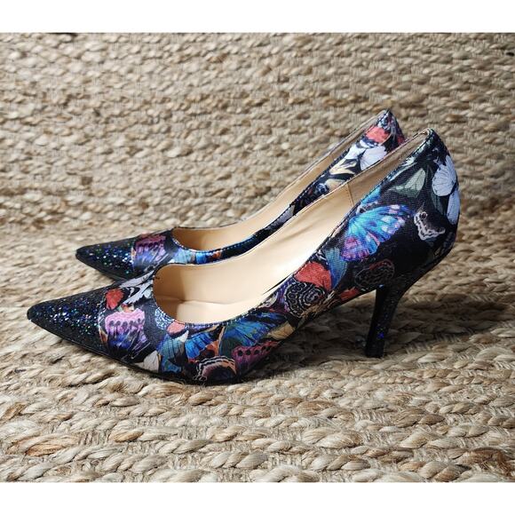 J Renee Ryenne Butterfly Screen Print Glitter Heels Toes Black Purple Size 10 M - Picture 5 of 11